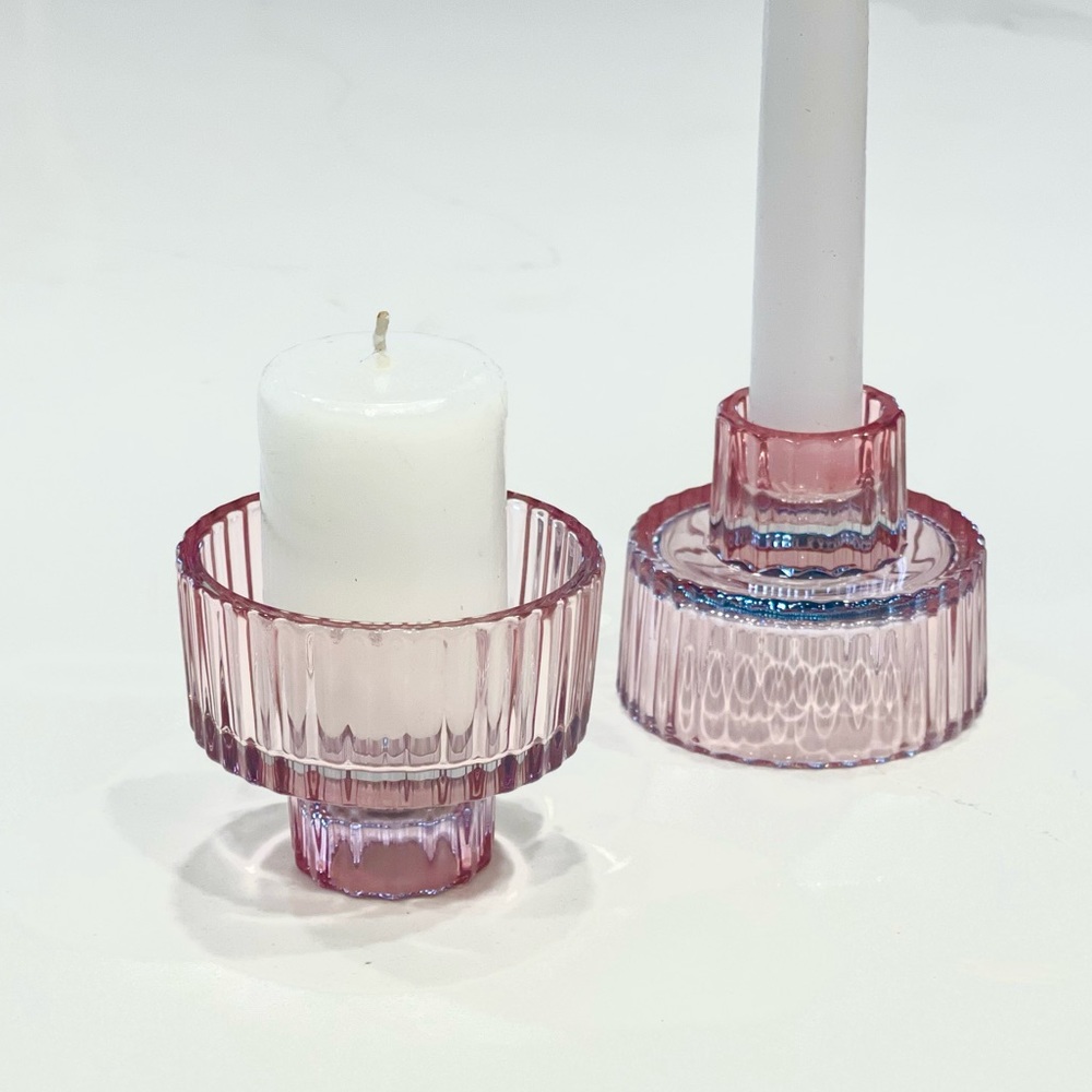 2x Modern Trifle Ribbed Candle 2-Way Holder Valentine’s Day decor - Picture 5 of 6